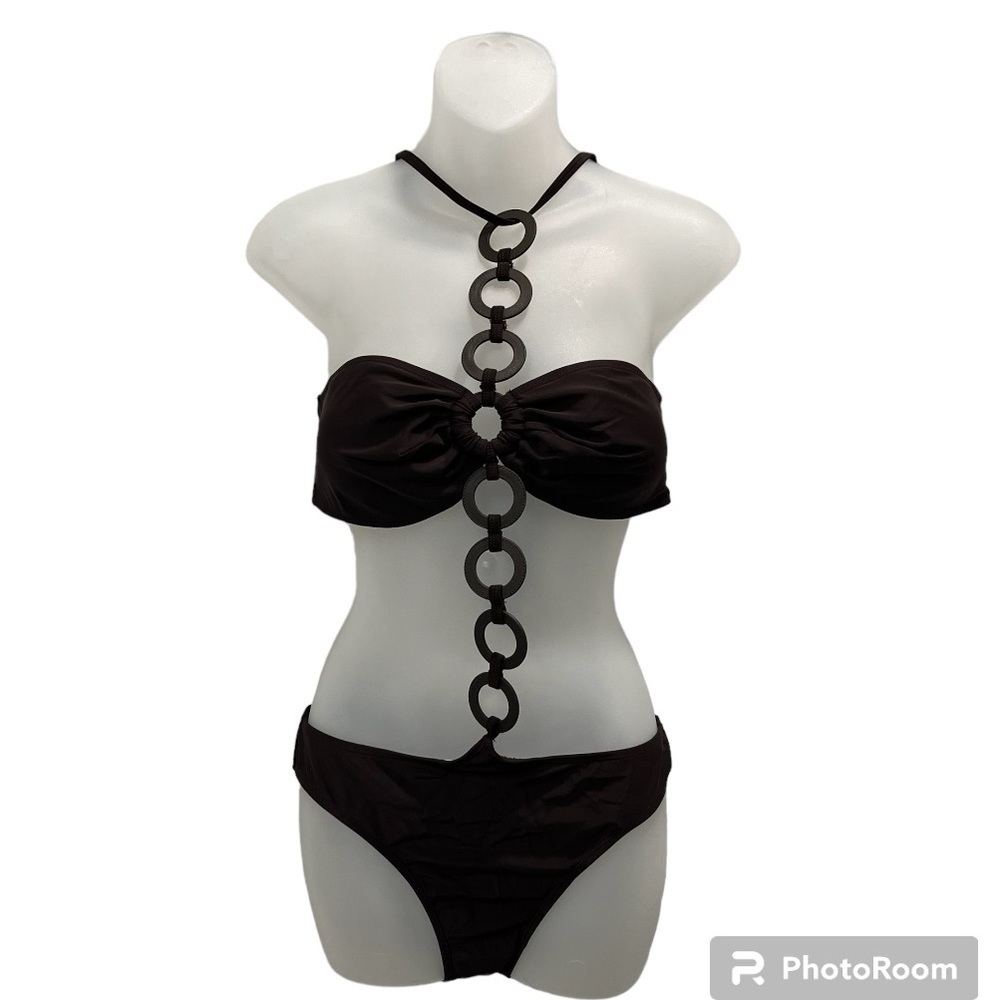 NWOT Brown swim suit with loop cut out tie up size medium